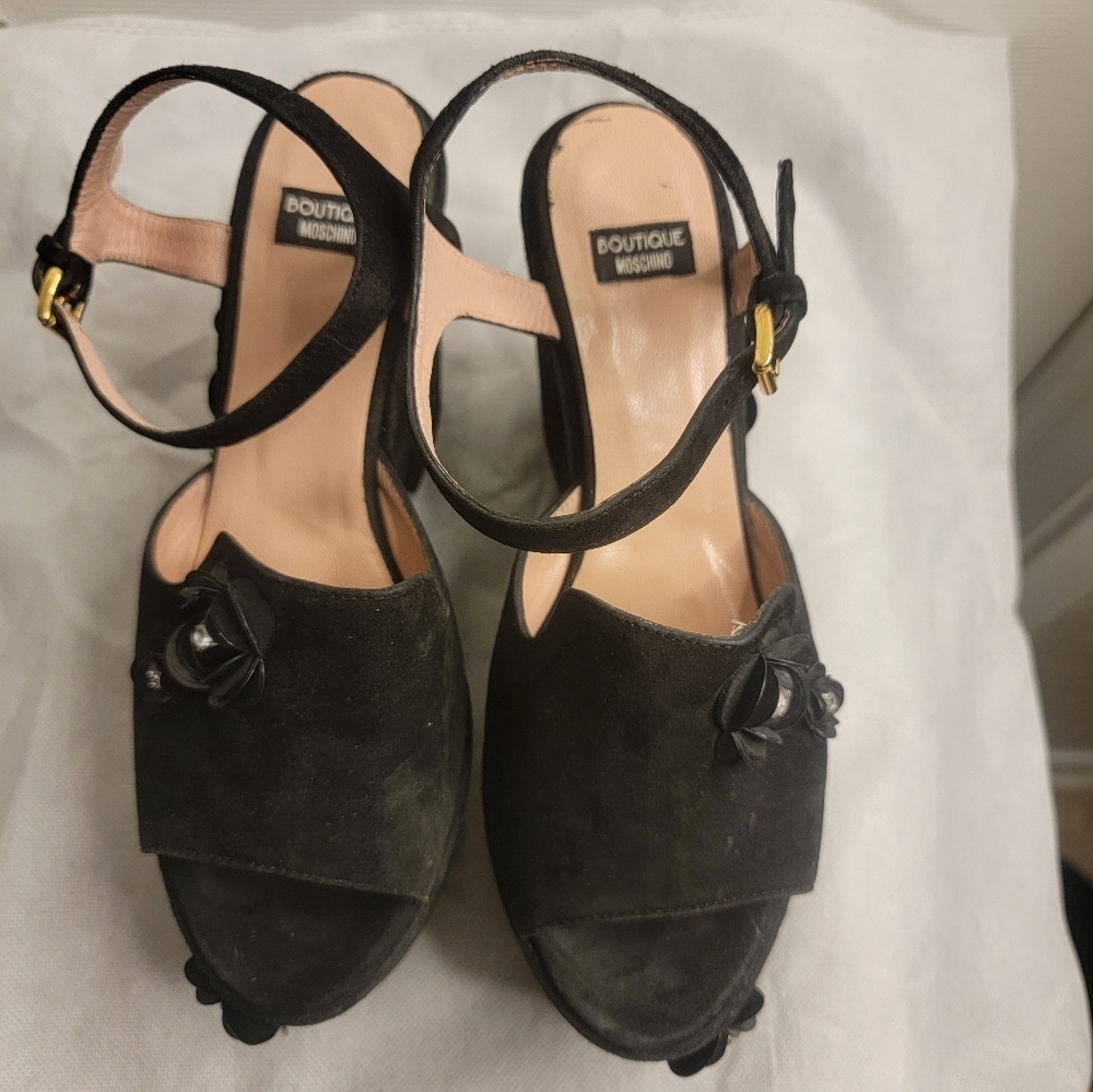 Boutique Moschino black suede high platform heels sandals Shoes Size 38 - Picture 2 of 16